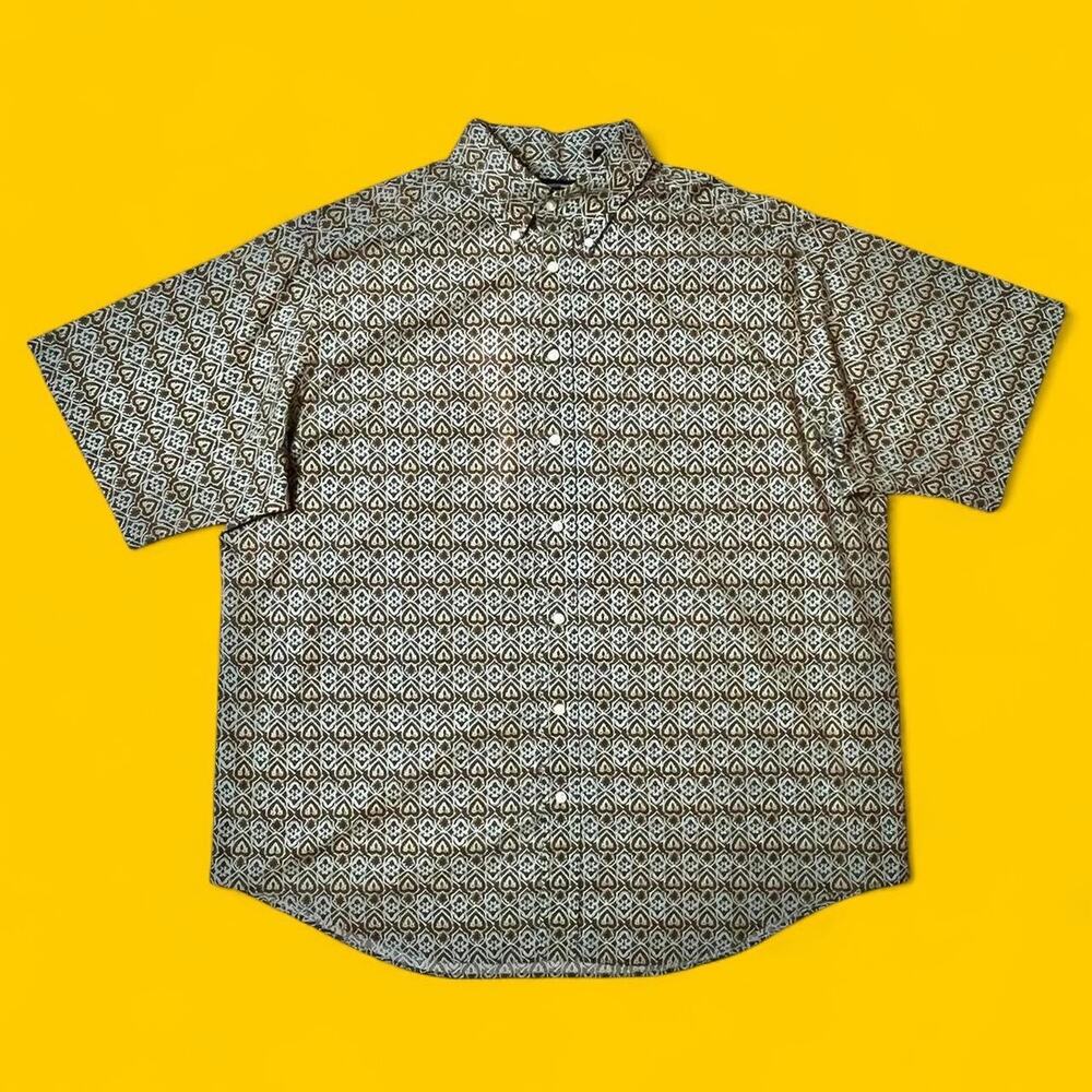 Roundtree & Yorke 2XT Brown Geometric Print Button-Up Shirt